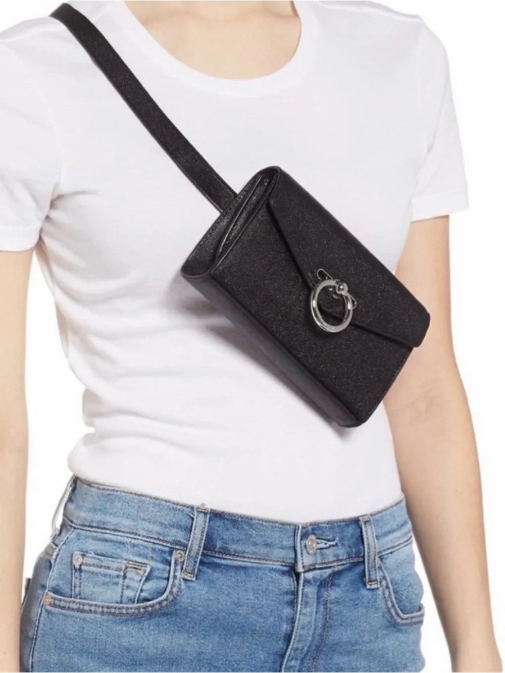 Rebecca Minkoff Black Leather Ring-Accent Belt Bag